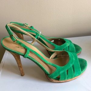 Stuart Weitzman St. Barth Made In Spain Suede Cork Heel Sandals